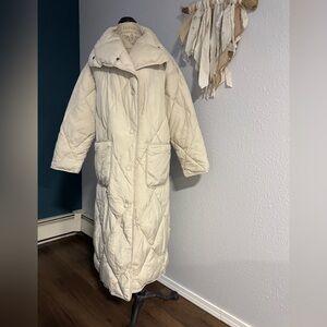 We The Free Free People Cream Quilted Long Puffer Coat | Size M